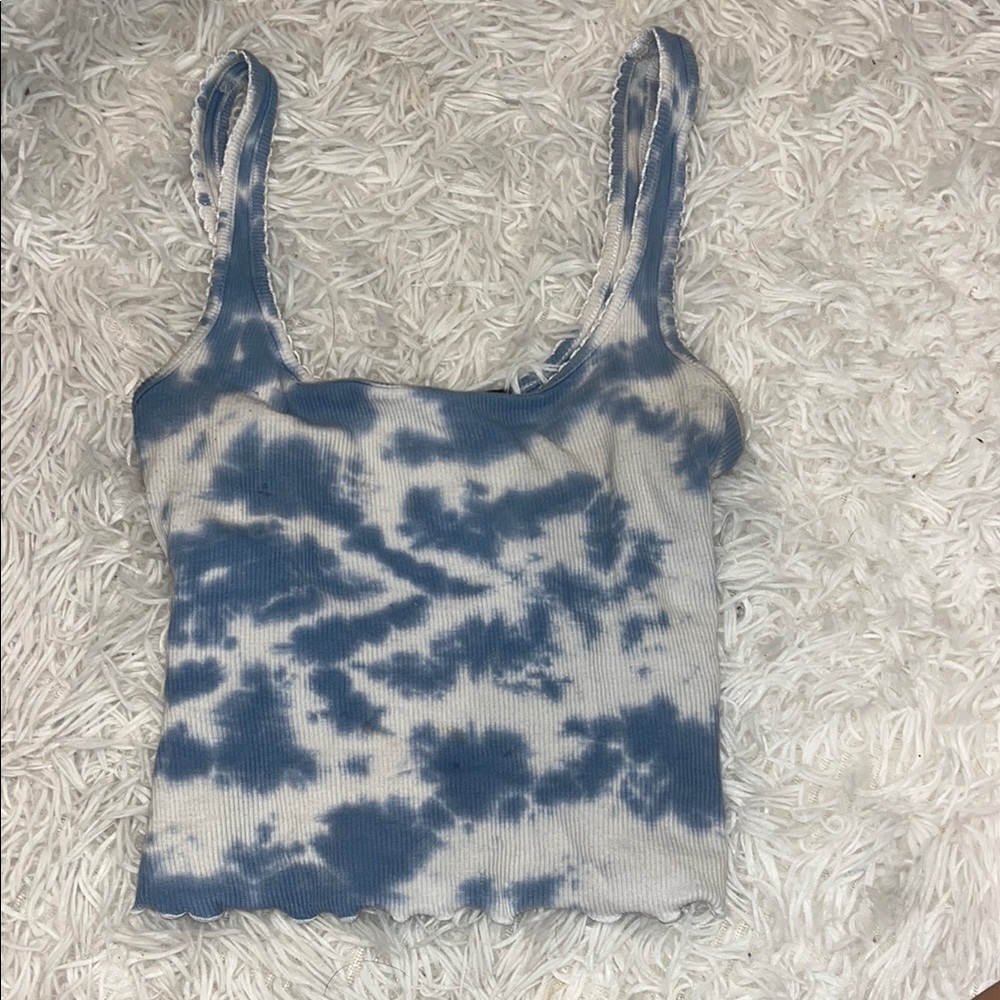 Blue and White Sleeveless Crop Tank Top